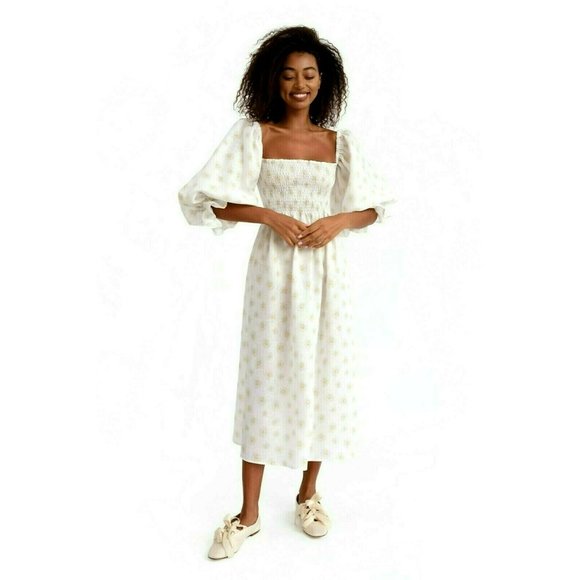 Sleeper Dresses & Skirts - NWT Sleeper Womens Atlanta Linen Dress Small Daisies White Yellow - size S